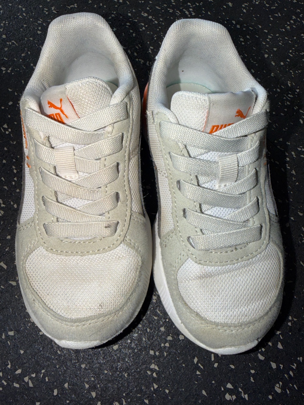 Puma Kids White and Orange Low-Top Sneakers